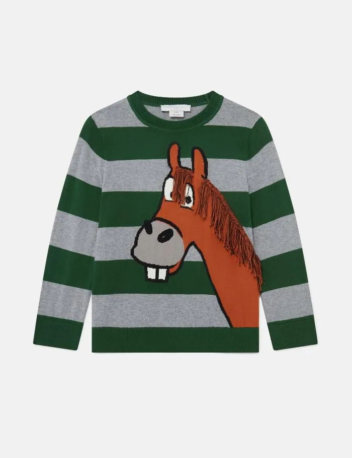 Kids Horse Graphic Fringed Sweater Grey Stella McCartney TShirts And Sweatshirt