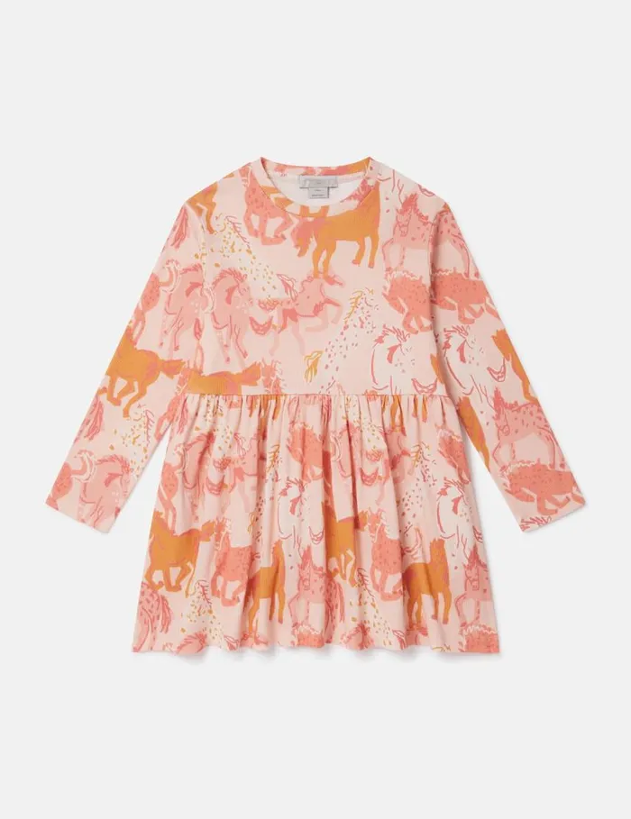 Kids Horse Print LongSleeve Dress Peach Pink Stella McCartney Dresses and Jumpsuits