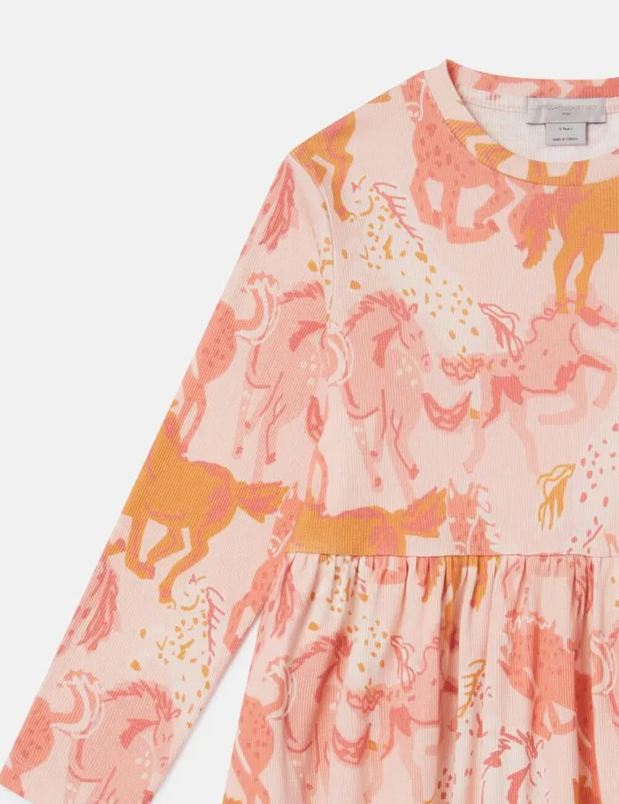 Kids Horse Print LongSleeve Dress Peach Pink Stella McCartney Dresses and Jumpsuits