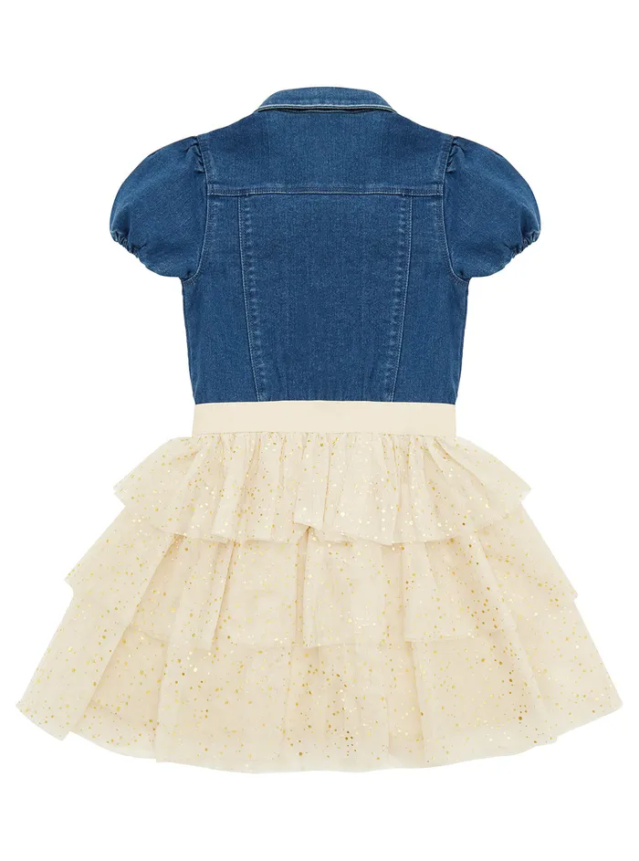 Kids Little Girl GUESS Blue Plain Mesh Denim Dress 25 Kids Little Girl GUESS Blue Plain Mesh Denim Dress 25