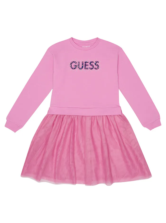 Kids Little Girl GUESS Eco Pink Logo Frill Dress 27