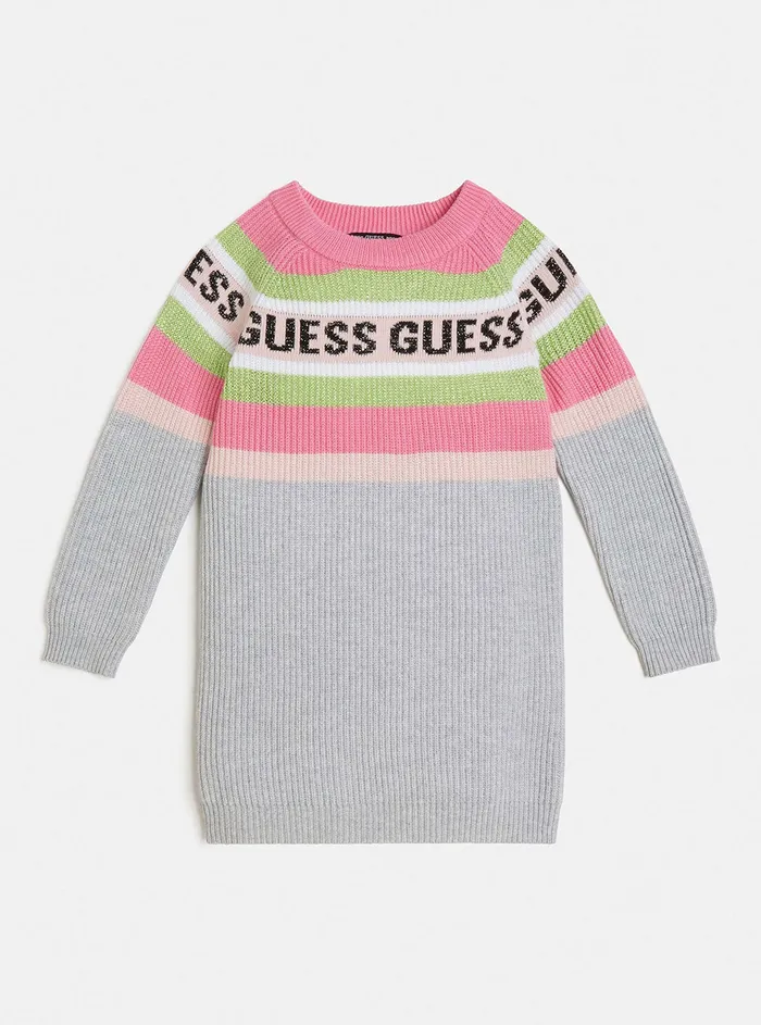 Kids Little Girl GUESS Grey Pink Knit Logo Dress 27