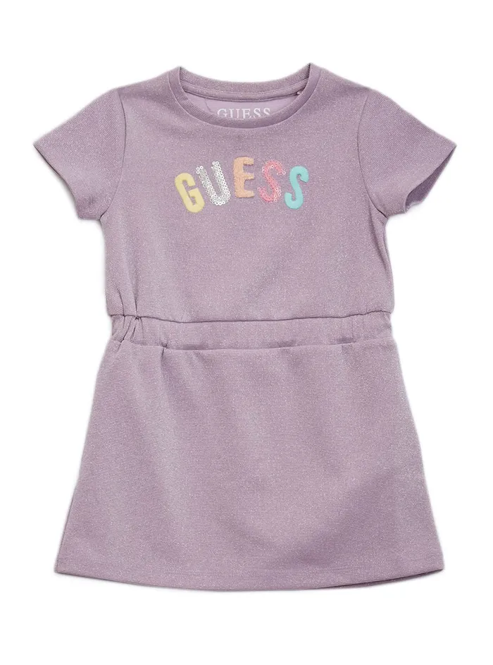 Kids Little Girl GUESS Purple Logo Lurex Dress 27