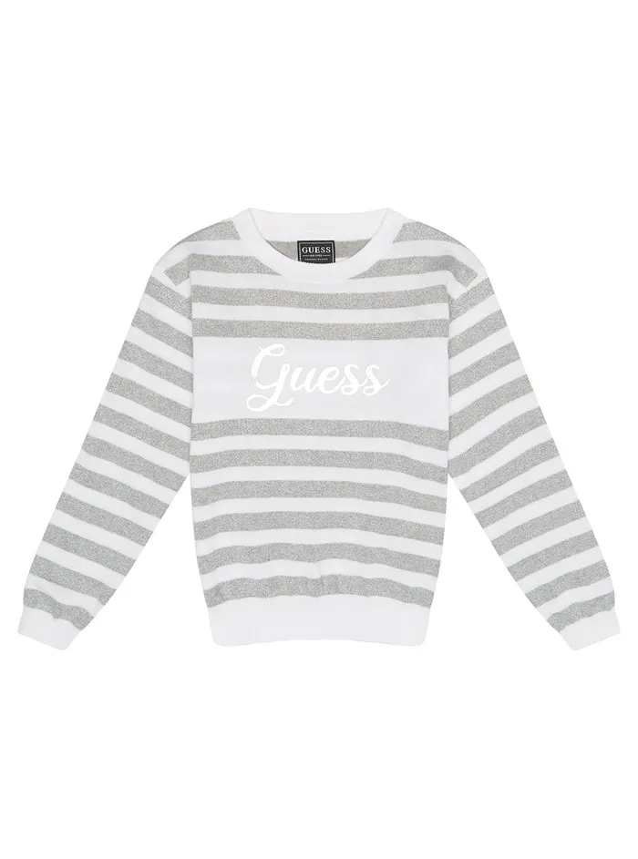 Kids Little Girl GUESS Silver Lurex Striped Knit Top 27