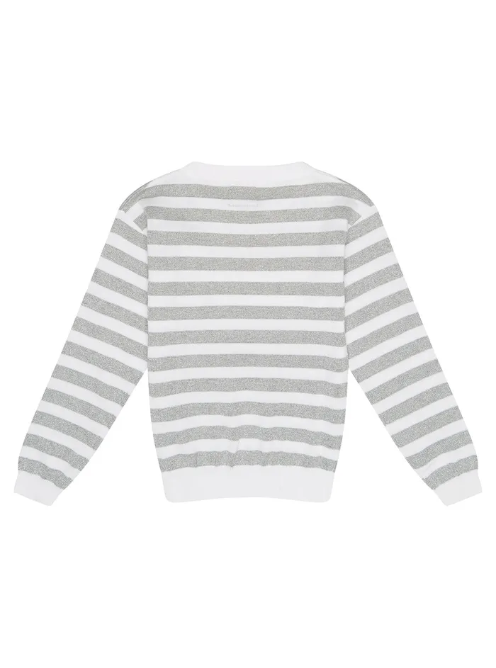 Kids Little Girl GUESS Silver Lurex Striped Knit Top 27