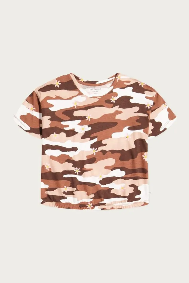 Kids Lucky Brand Girls Camo Tee Dark Brown