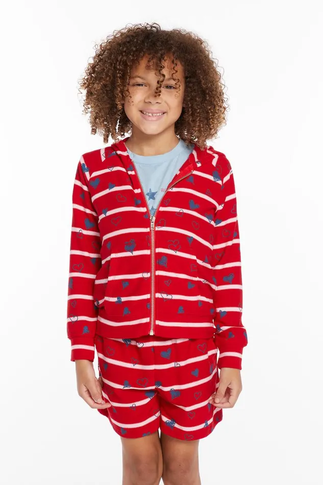 Kids Matchy Match Chaser Brand Heart Stripe Girls Zipup Hoodie