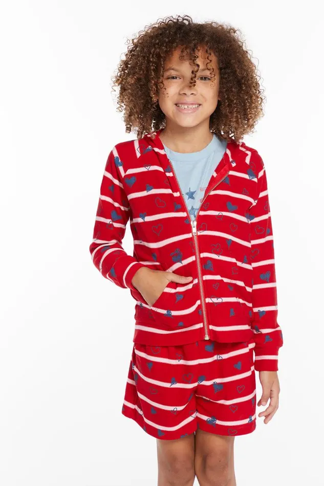 Kids Matchy Match Chaser Brand Heart Stripe Girls Zipup Hoodie