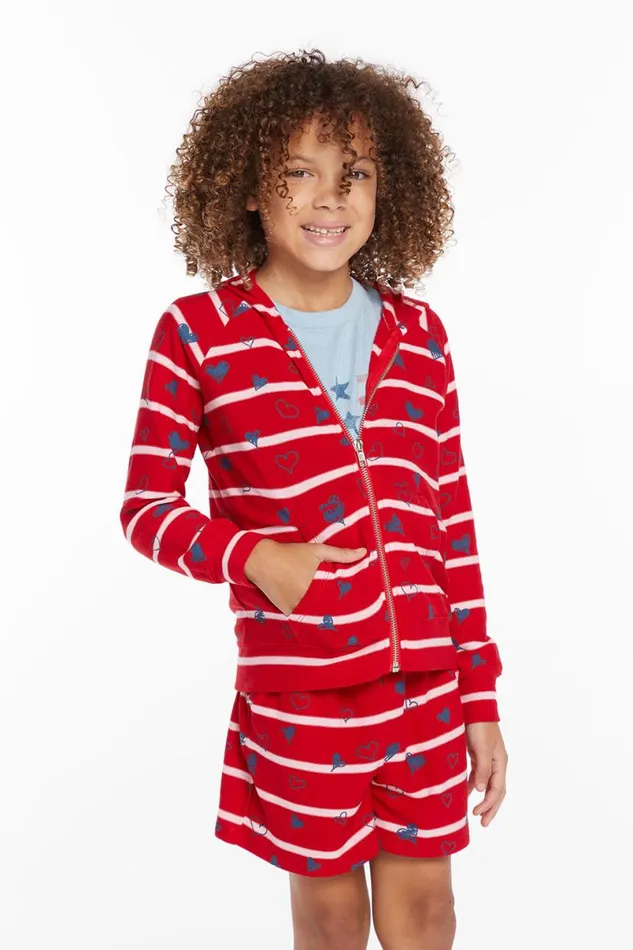 Kids Matchy Match Chaser Brand Heart Stripe Girls Zipup Hoodie