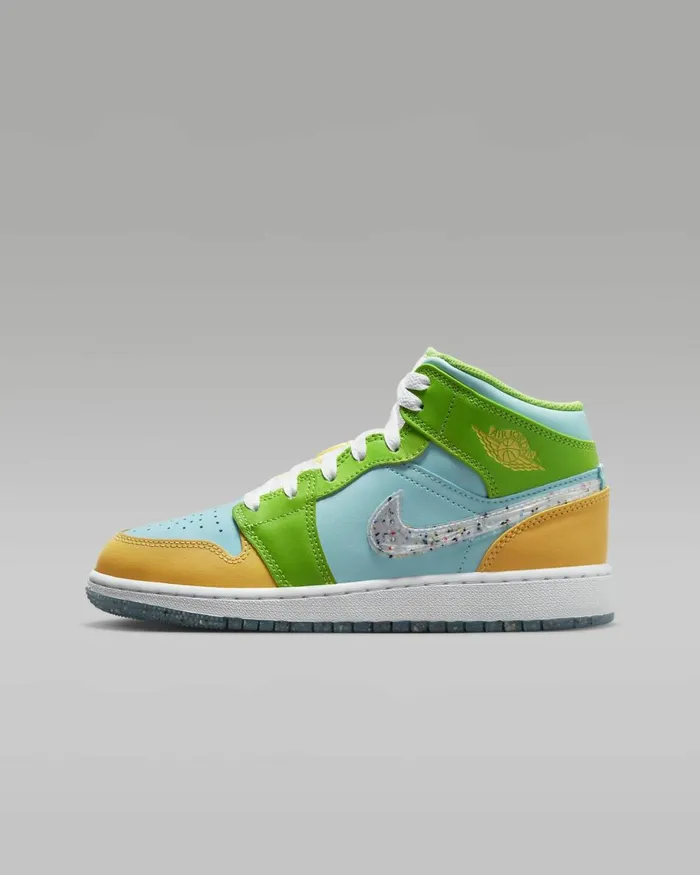 Kids Nike Jordan Air Jordan 1 Mid SE Glacier Icecitron Pulseaction Greenwhite