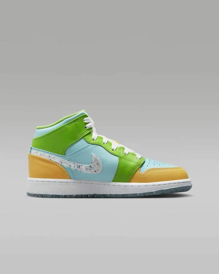 Kids Nike Jordan Air Jordan 1 Mid SE Glacier Icecitron Pulseaction Greenwhite