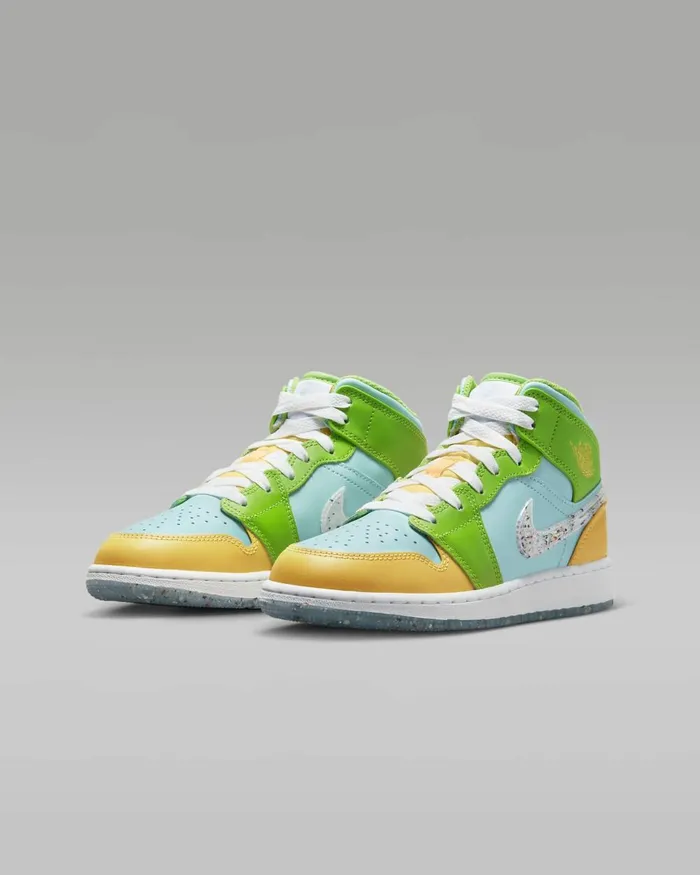 Kids Nike Jordan Air Jordan 1 Mid SE Glacier Icecitron Pulseaction Greenwhite