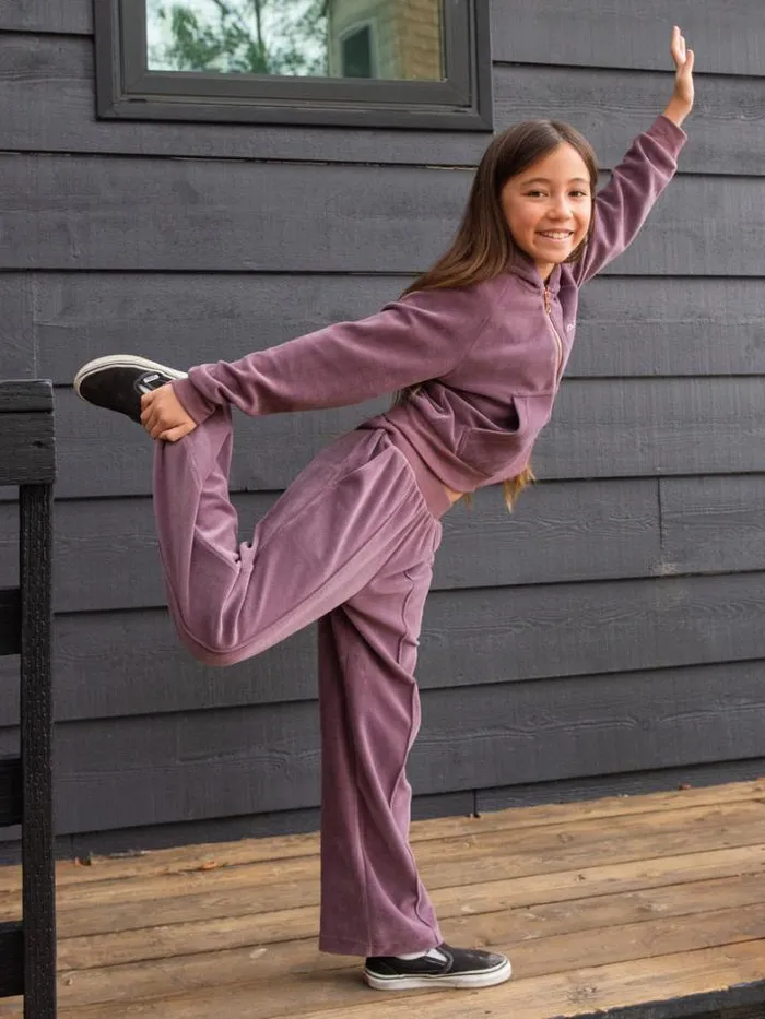 Kids Pants Volcom Girls Lived In Lounge Velour Elastic Waist Fleece Pants 8211 Acai