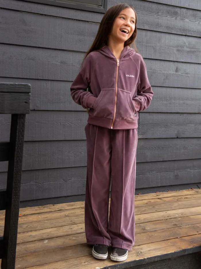 Kids Pants Volcom Girls Lived In Lounge Velour Elastic Waist Fleece Pants 8211 Acai