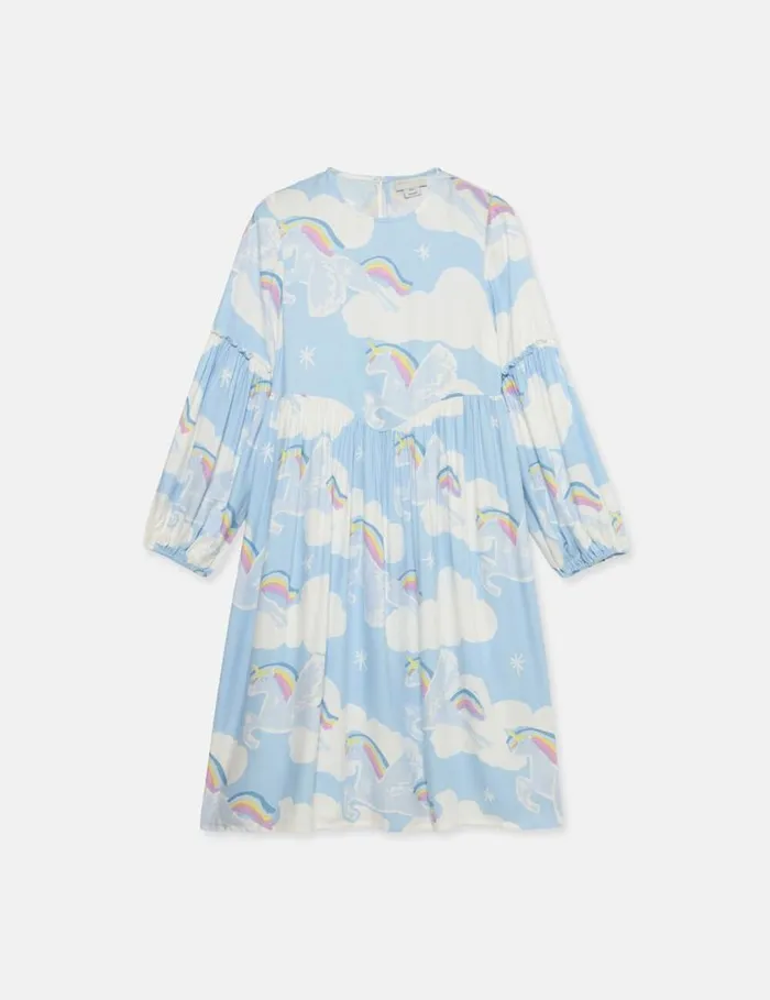 Kids Rainbow Unicorn Cloud Print Skater Dress Red Multicolour Stella McCartney Dresses and Jumpsuits