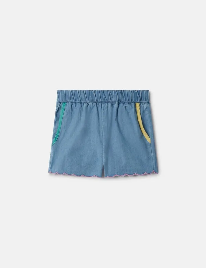 Kids Scalloped Edge Chambray Shorts Blue Stella McCartney Baby Girls