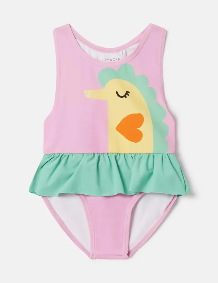 Kids Seahorse Print Frill Swimsuit Pink Stella McCartney Baby Girls