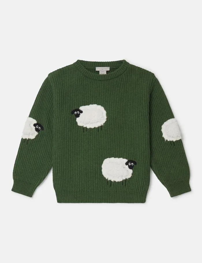 Kids Sheep Appliqu Sweater Green Stella McCartney TShirts And Sweatshirt