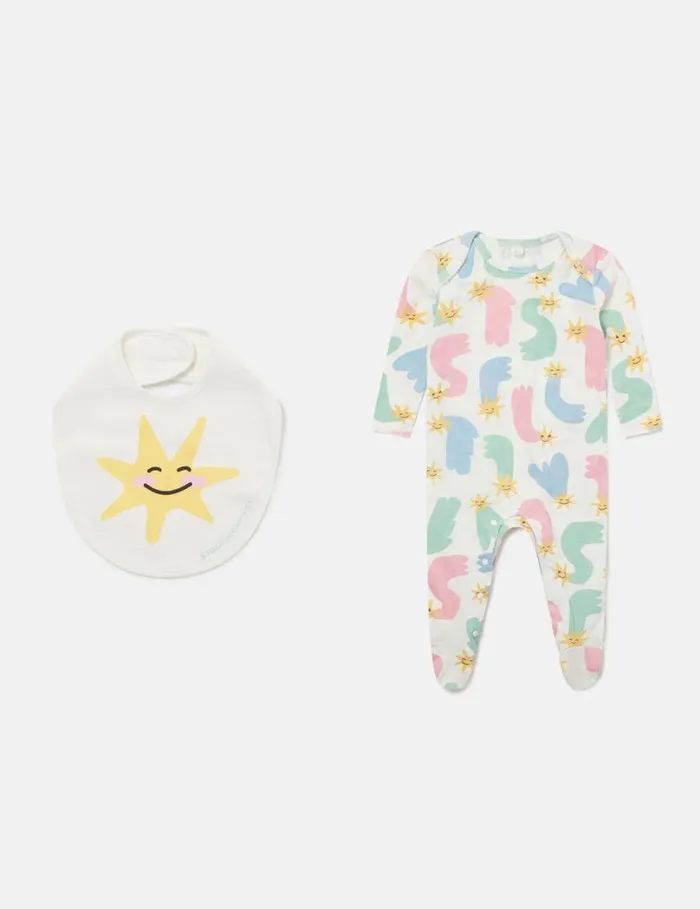 Kids Shooting Star Sleepsuit And Bib Set Multicolour Stella McCartney Baby Girls
