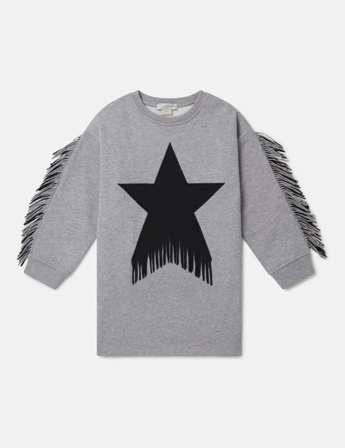 Kids Star Graphic Fringed Dress Grey Stella McCartney Dresses and Jumpsuits