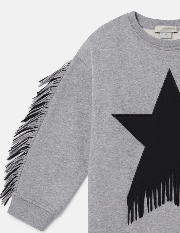 Kids Star Graphic Fringed Dress Grey Stella McCartney Dresses and Jumpsuits