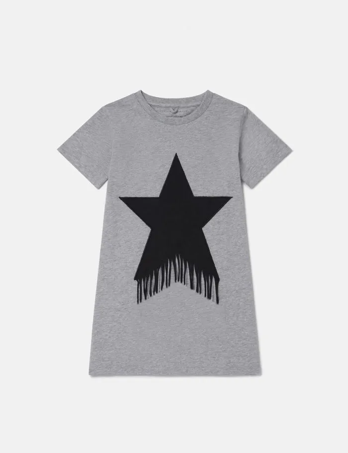 Kids Star Graphic Fringed TShirt Dress Grey Stella McCartney Dresses and Jumpsuits