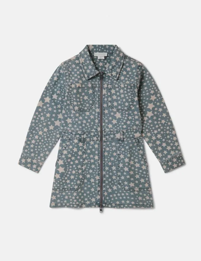Kids Star Pattern Denim Dress Bluewhite Stella McCartney Dresses and Jumpsuits