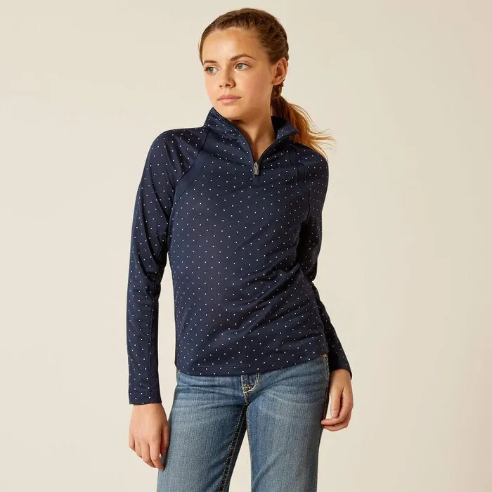Kids TShirts and Polos Ariat Sunstopper 30 14 Zip Baselayer Navy Dot