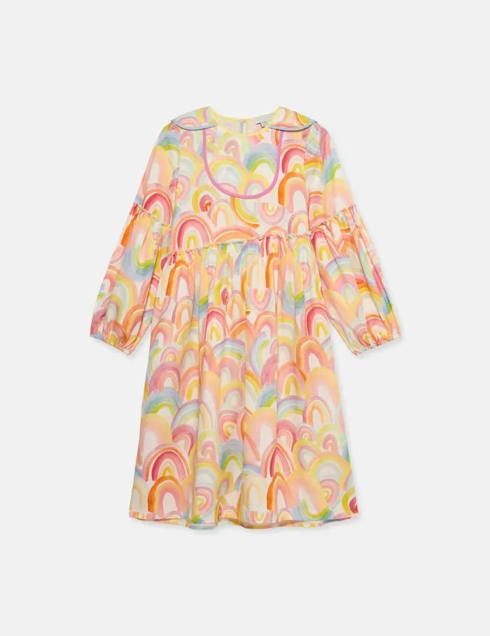 Kids Watercolour Rainbow Print Skater Dress Blue Stella McCartney Dresses and Jumpsuits