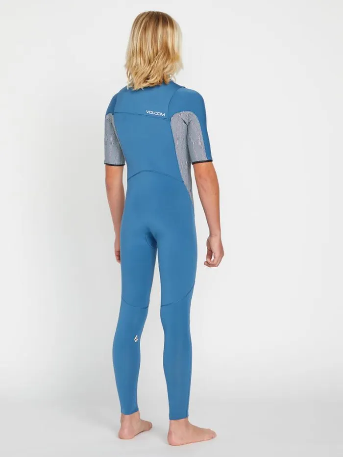 Kids Wetsuits Volcom Big Boys Modulator 2mm Chest Zip Short Sleeve Fullsuit 8211 Cruzer Blue