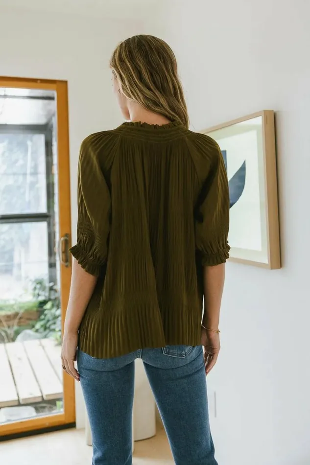 Killian Pleated Blouse In Olive Olive Women Bohme Tops