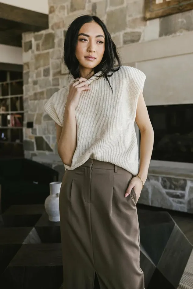 Kippa Shoulder Pad Sweater In Beige Beige Women Bohme Tops