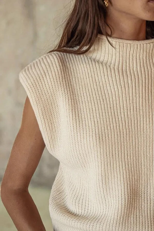 Kippa Shoulder Pad Sweater In Beige Beige Women Bohme Tops