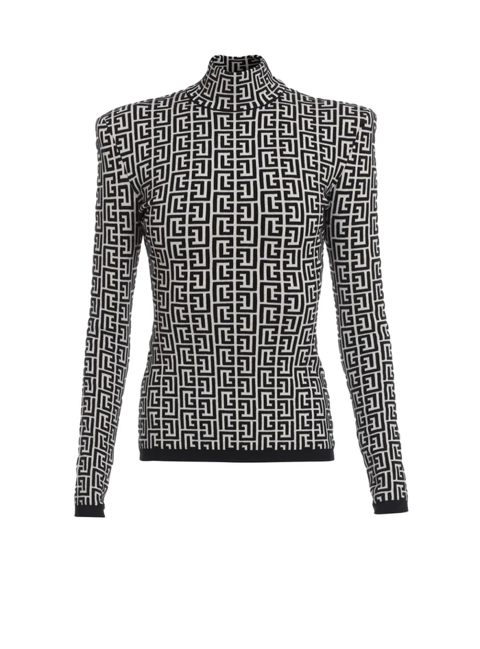 Knit Sweater With Monogram Black Women Balmain Knitwear