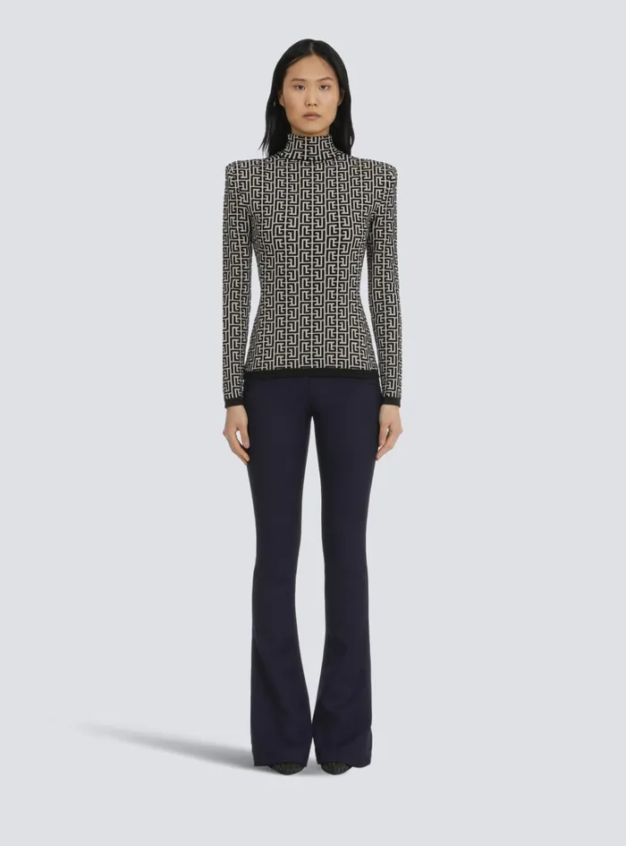 Knit Sweater With Monogram Black Women Balmain Knitwear Knit Sweater With Monogram Black Women Balmain Knitwear