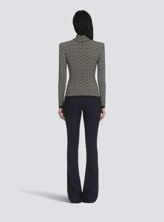 Knit Sweater With Monogram Black Women Balmain Knitwear Knit Sweater With Monogram Black Women Balmain Knitwear