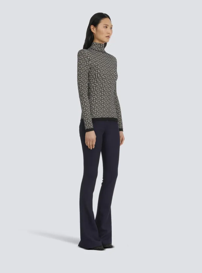 Knit Sweater With Monogram Black Women Balmain Knitwear Knit Sweater With Monogram Black Women Balmain Knitwear