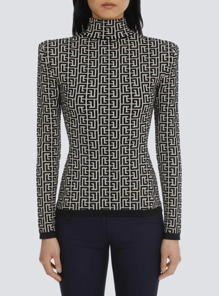 Knit Sweater With Monogram Black Women Balmain Knitwear Knit Sweater With Monogram Black Women Balmain Knitwear