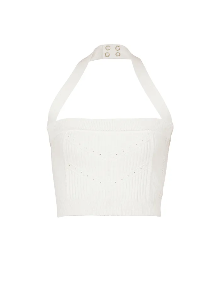 Knitted Halterneck Top White Women Balmain Tops And Shirts