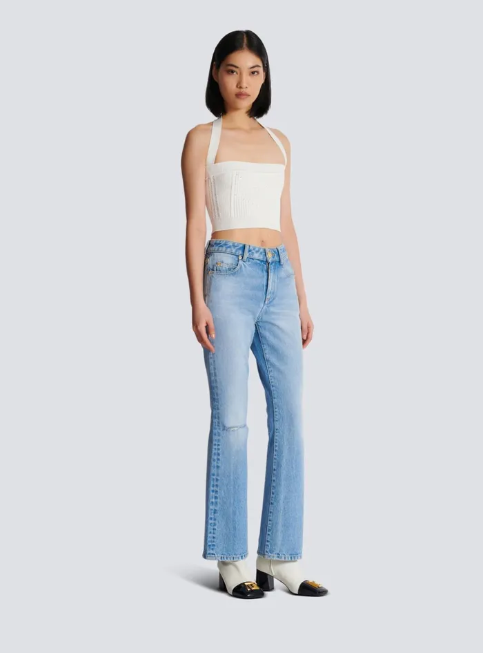 Knitted Halterneck Top White Women Balmain Tops And Shirts
