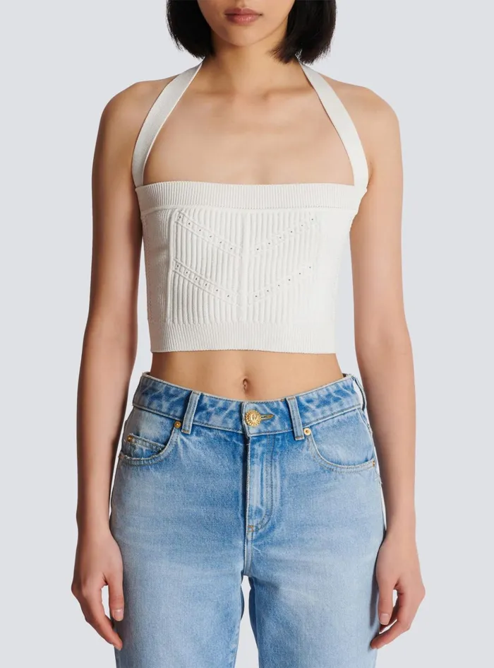 Knitted Halterneck Top White Women Balmain Tops And Shirts