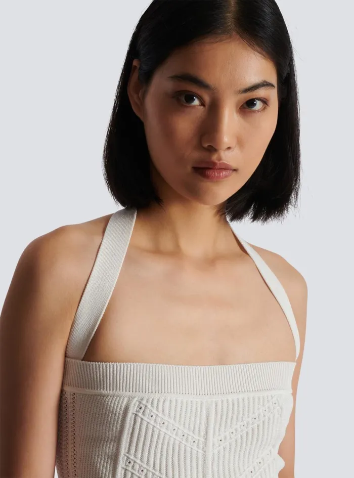 Knitted Halterneck Top White Women Balmain Tops And Shirts