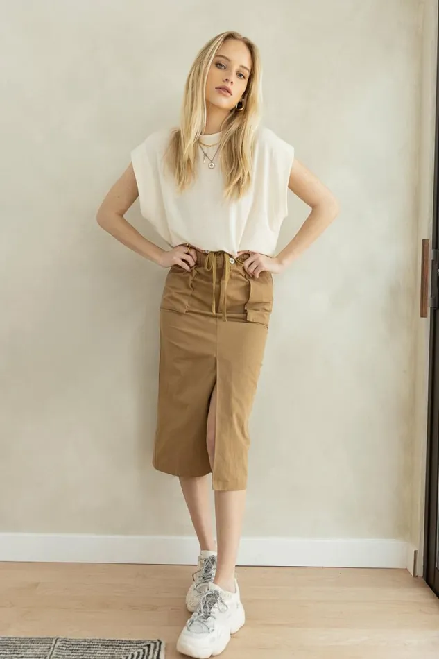 Kylie Midi Skirt In Khaki Khaki Women Bohme Skirts