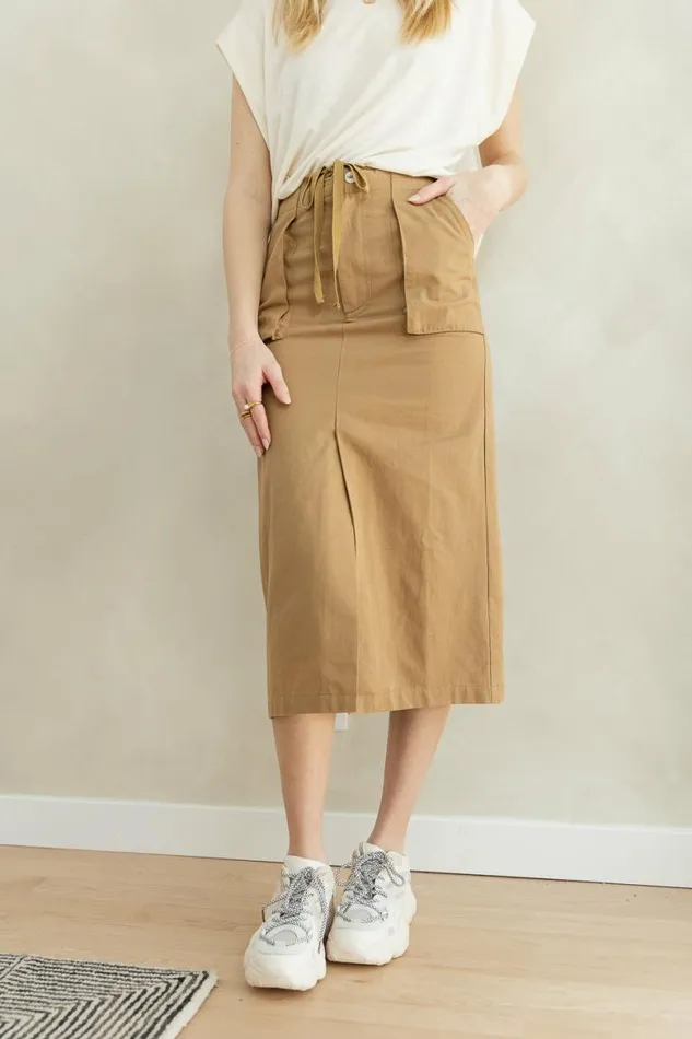 Kylie Midi Skirt In Khaki Khaki Women Bohme Skirts