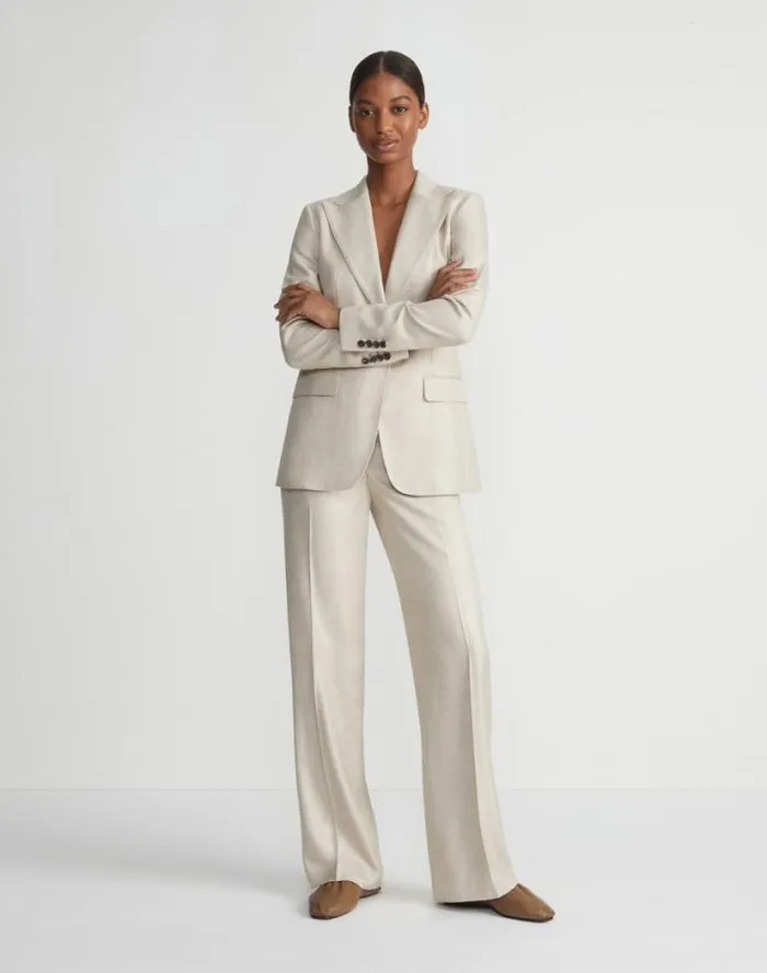 Lafayette 148 New York Bamboo Viscose Twill Gates Pant Birch Bark Multi Ready To Wear Pants and Shorts