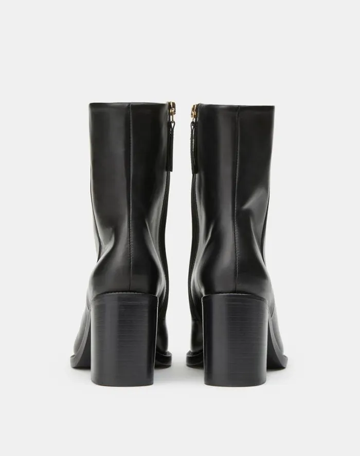 Lafayette 148 New York Calfskin Leather Heeled Ankle Bootie Black Shoes Heels