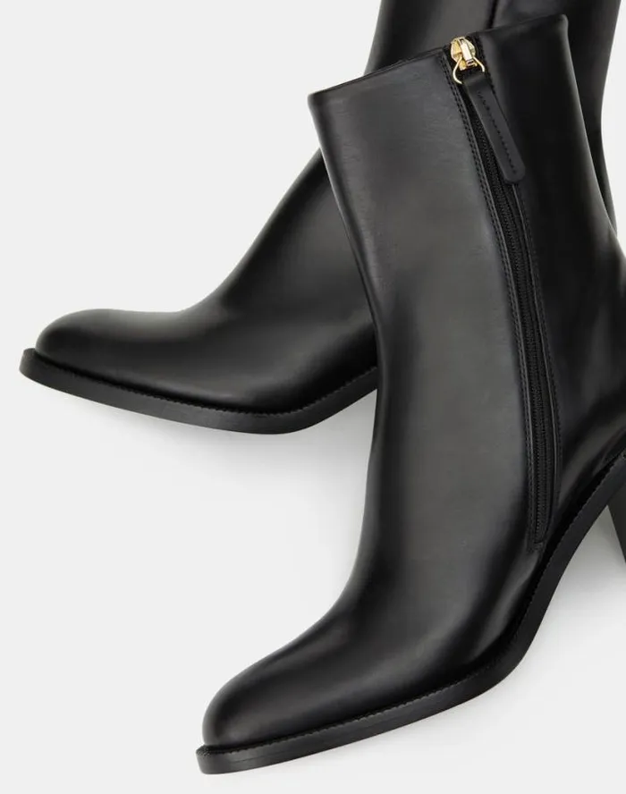 Lafayette 148 New York Calfskin Leather Heeled Ankle Bootie Black Shoes Heels