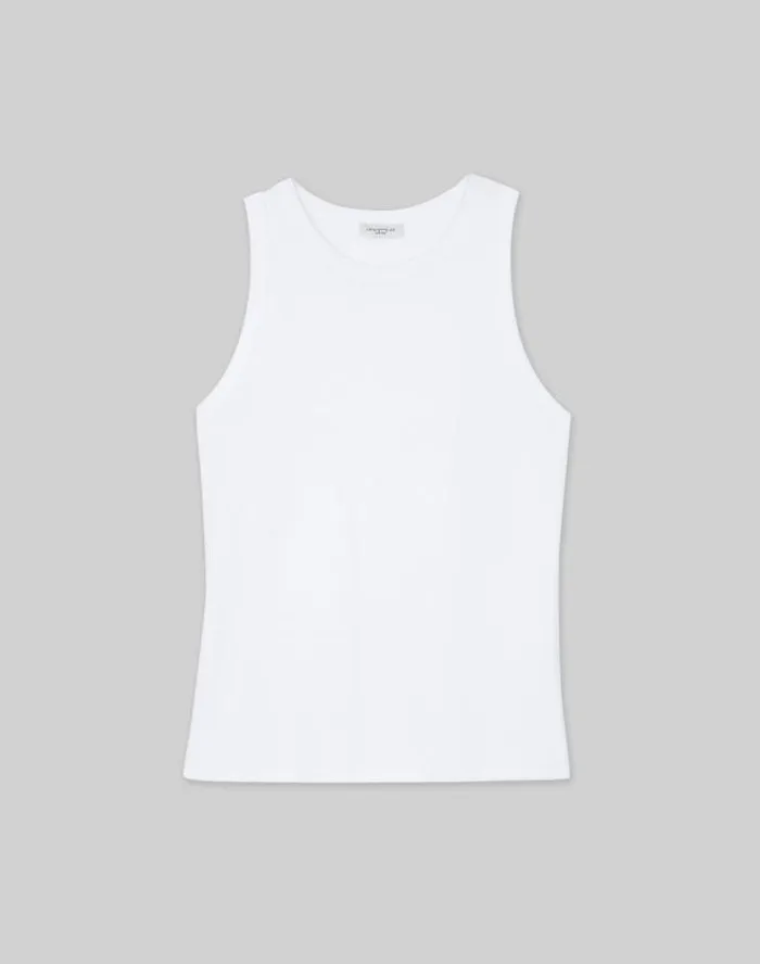 Lafayette 148 New York Cotton Rib Racerback Tank White Ready To Wear Tops and Tees