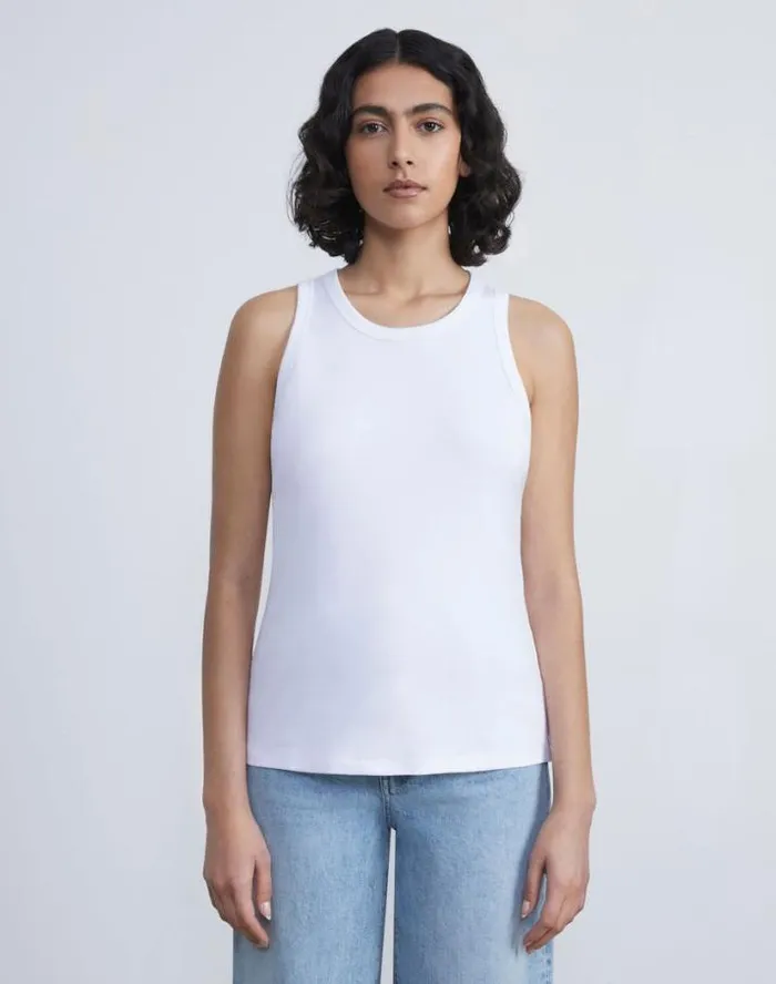 Lafayette 148 New York Cotton Rib Racerback Tank White Ready To Wear Tops and Tees