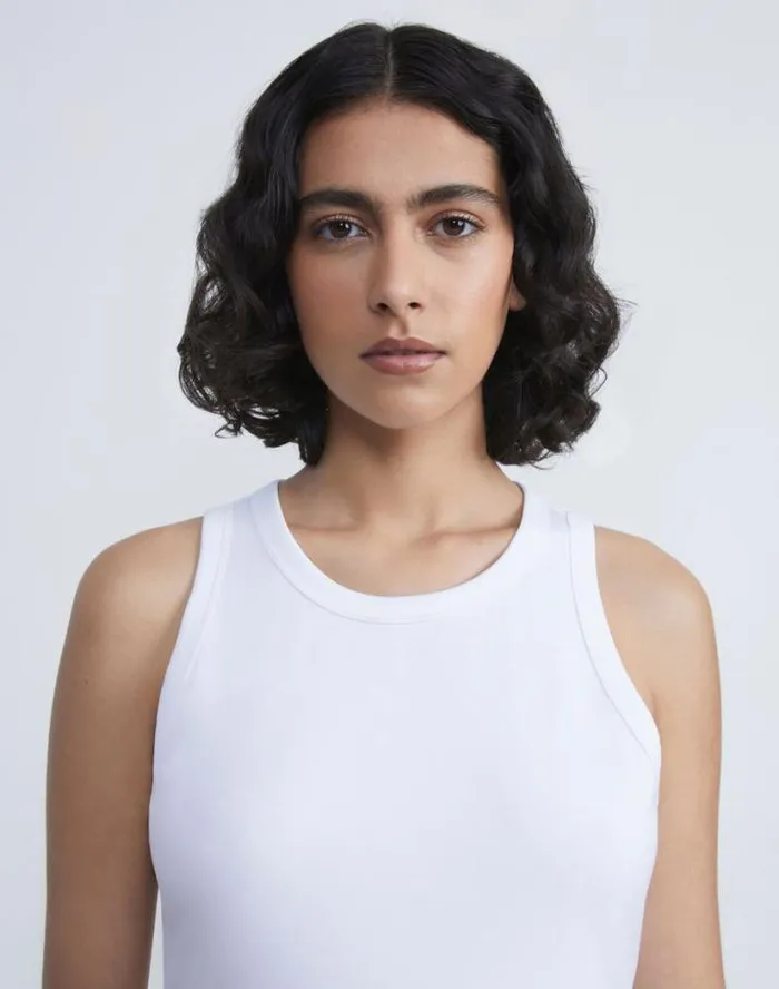 Lafayette 148 New York Cotton Rib Racerback Tank White Ready To Wear Tops and Tees